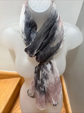 Vintage Abstract Crinkle Scarf Gauzy Tie Dye Watercolor Wrap